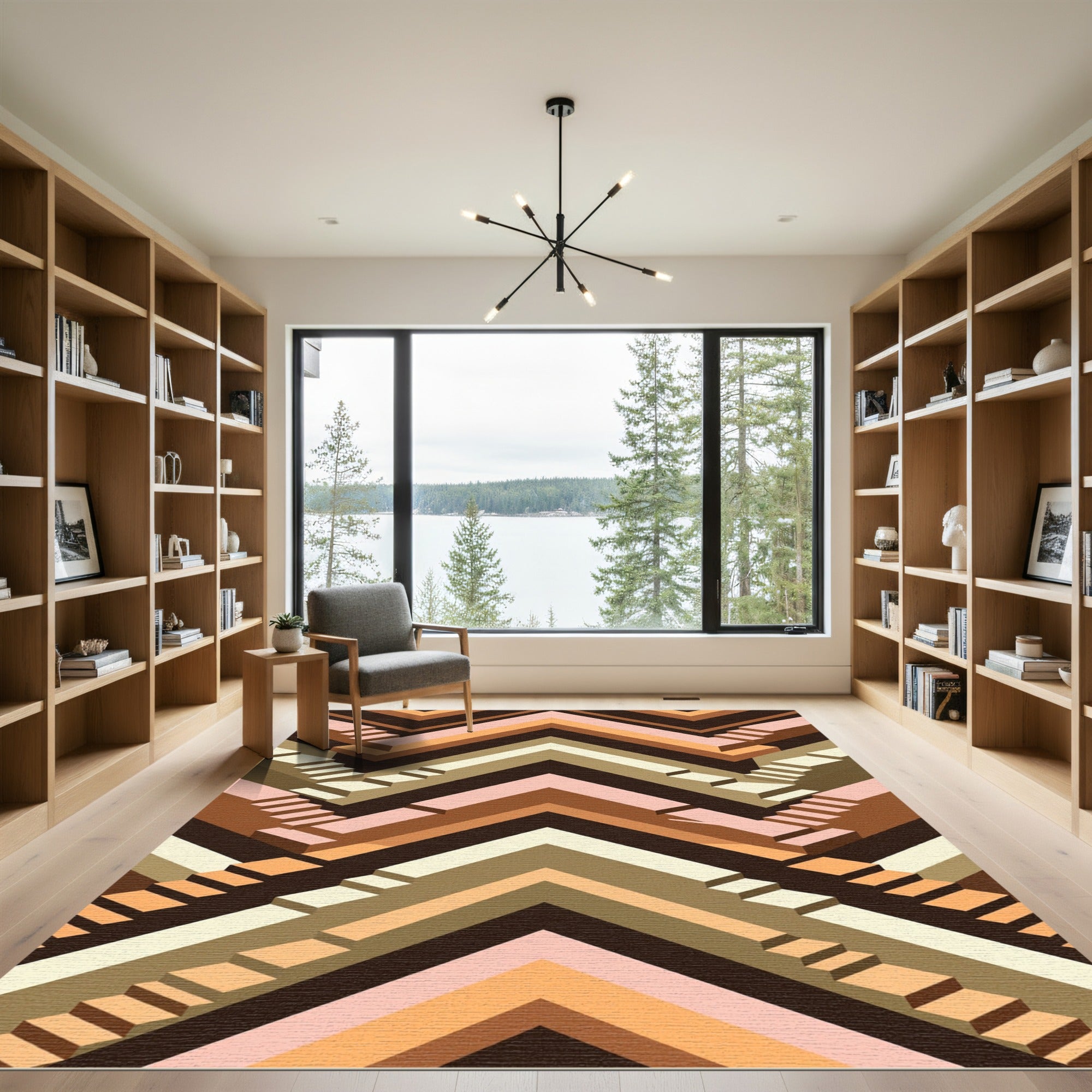 Earthy Tones Geometric Staircase Illusion Rug