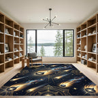 Celestial Gold Comet Galaxy Night Sky Rug