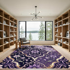Ornate Plum Damask Floral Medallion Rug
