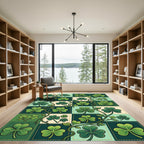 Emerald Clover Vine Patchwork Grid Rug