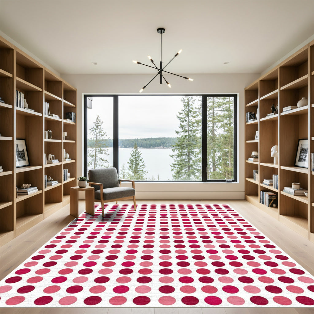 Crimson Pink Polka Dot Grid Rug