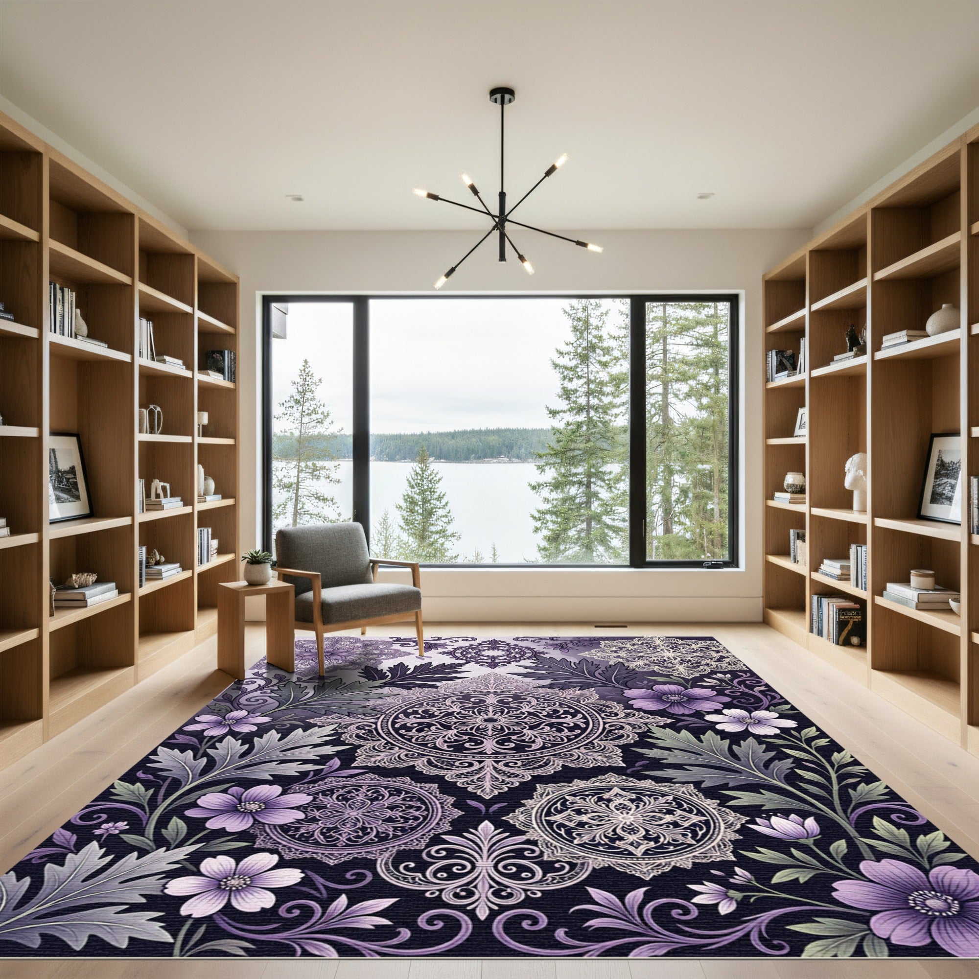 Elegant Purple Floral Lace Medallion Rug