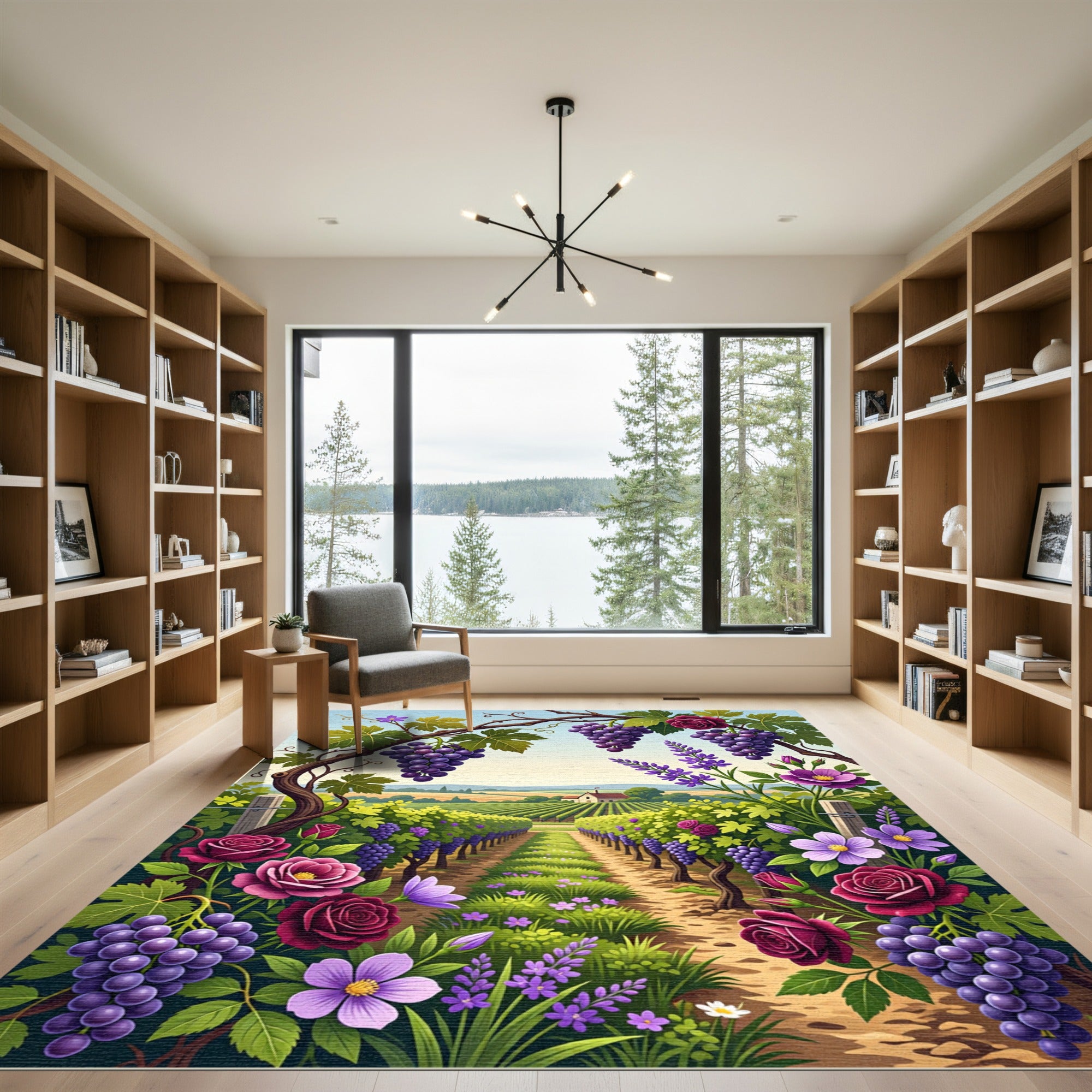 Crimson Rose Grape Vineyard Landscape Rug