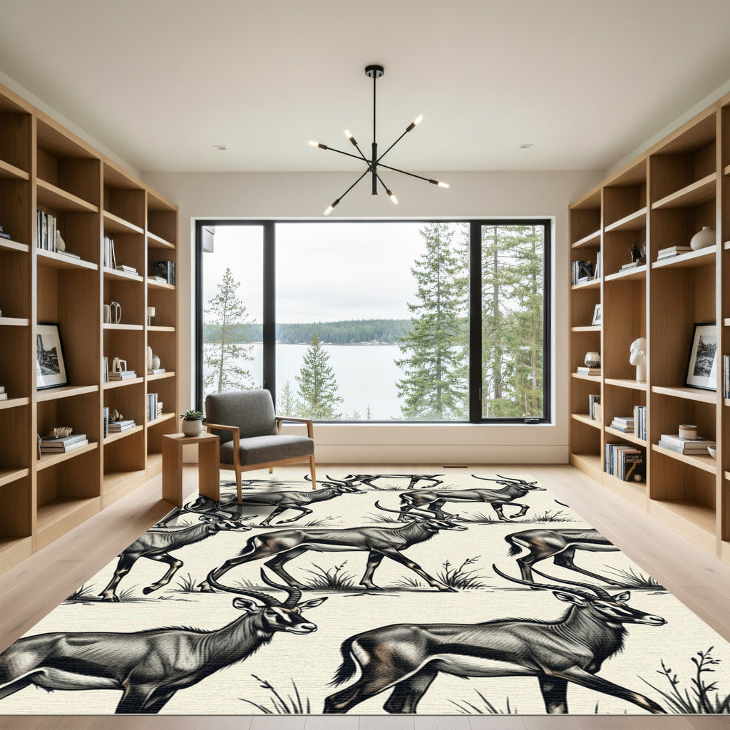 Safari Antelope Herd Neutral Earth Tone Rug