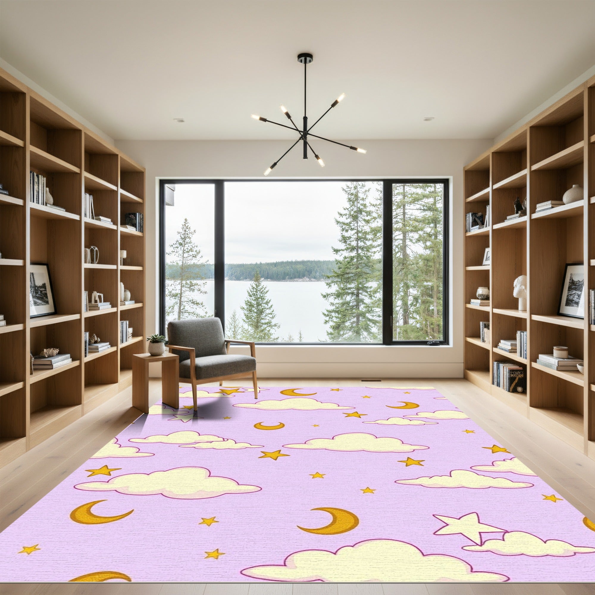 Lavender Sky Clouds Moons Stars Pattern Rug