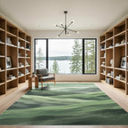 Ethereal Sage Green Layered Mountain Landscape Rug