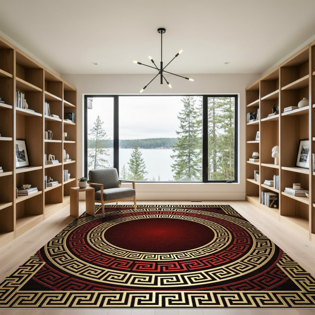 Crimson Gold Layered Greek Key Rug