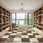Distressed Earthy Checkered Grid Rug