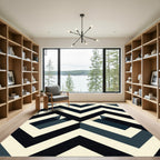 Monochromatic Black and Ivory Geometric Chevron Rug