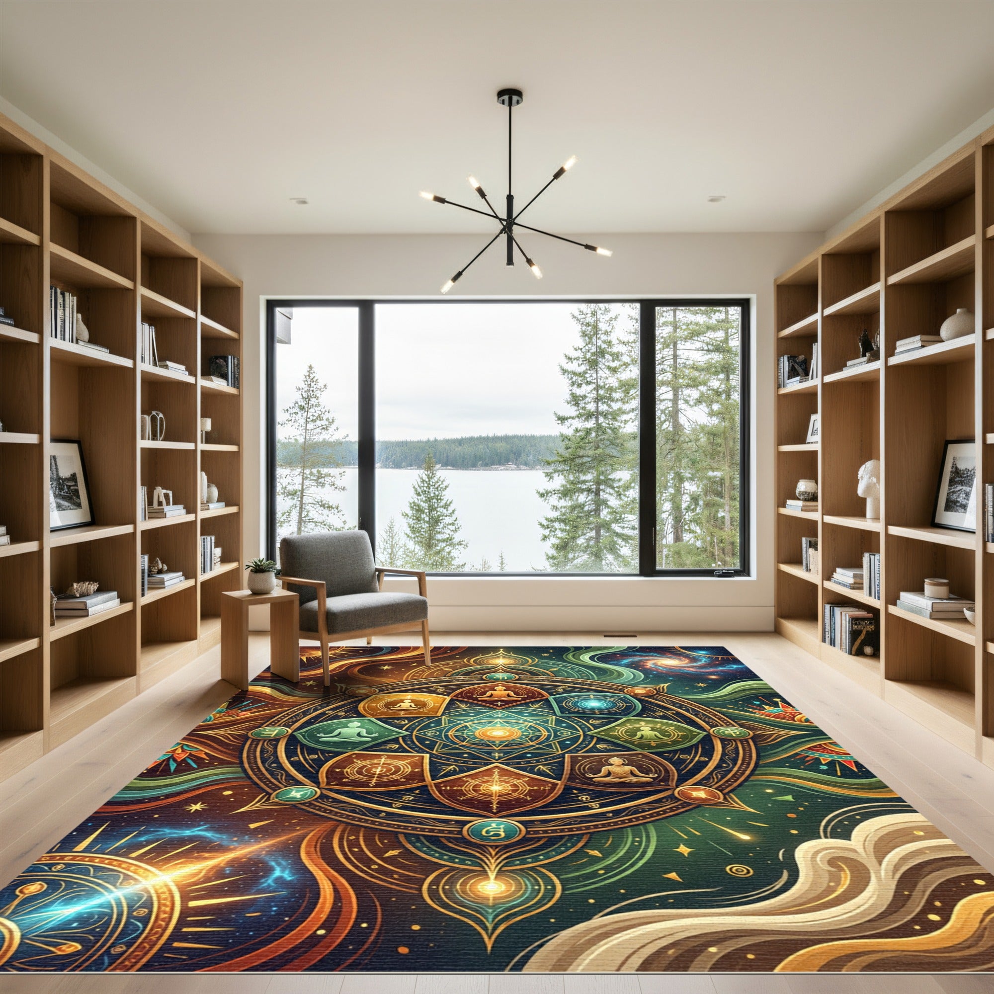 Celestial Golden Mandala Cosmic Enlightenment Rug