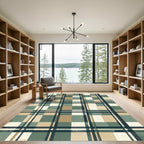 Sage Green and Tan Plaid Grid Rug