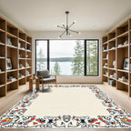 Red Blue Abstract Flourish Border Rug