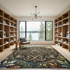 Ornate Golden Tropical Leaf Medallion Rug