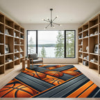 Dynamic Orange Basketball Geometric Stripe Rug