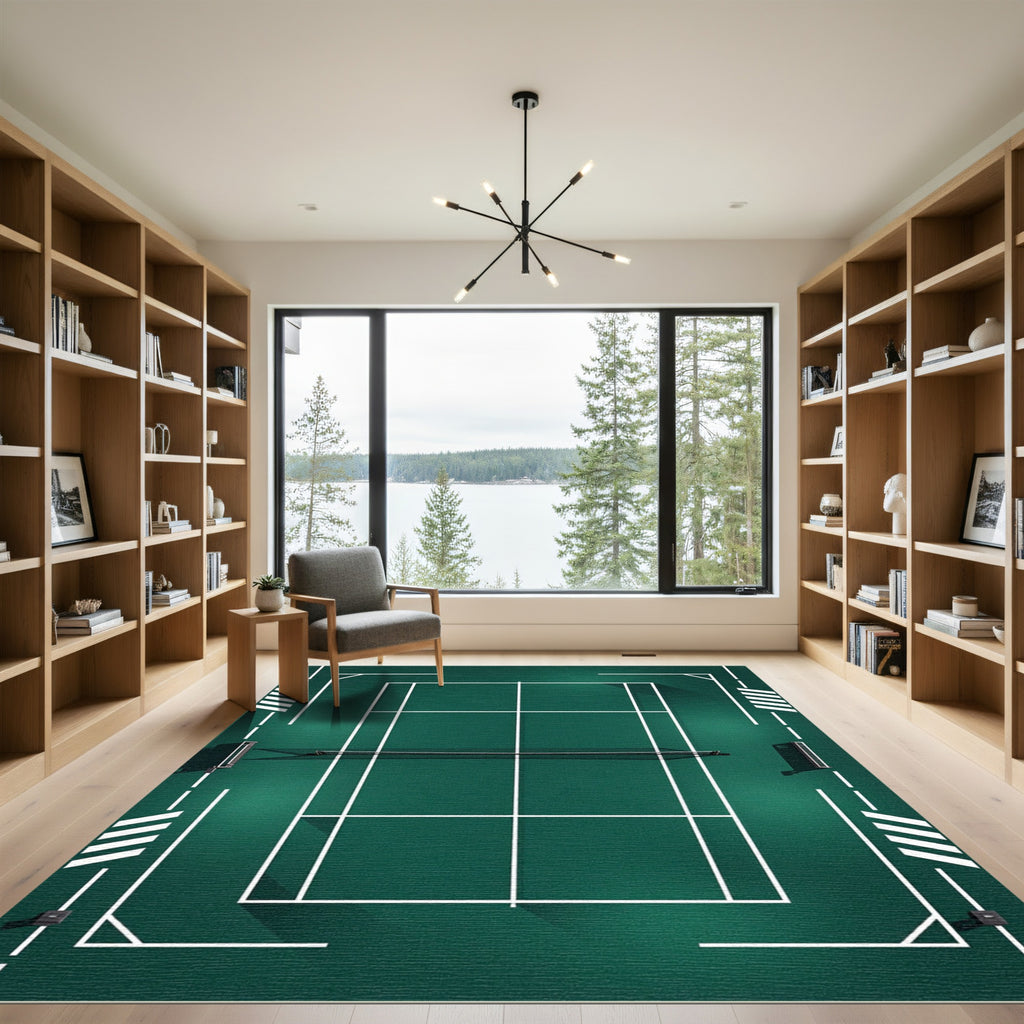 Minimalist Emerald Green Tennis Court Graphic Rug
