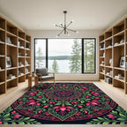 Dark Pink Floral Mandala Art Rug
