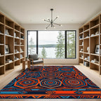 Vibrant Electric Blue Orange Hexagon Geometric Rug