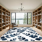 Navy Blue Leafy Branch Pattern Rug