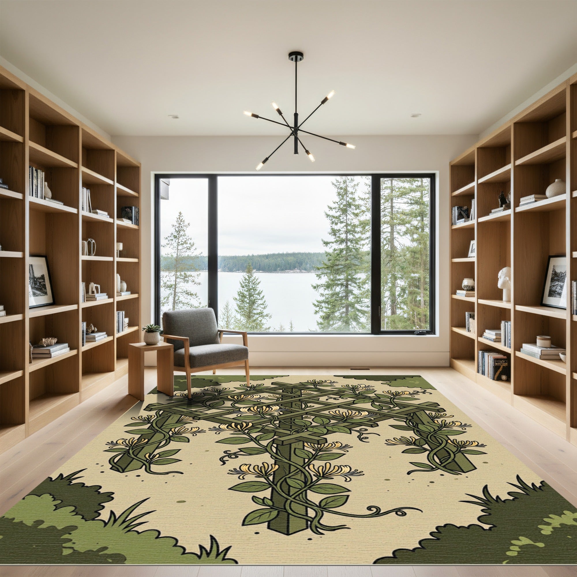 Olive Green Honeysuckle Trellis Art Rug
