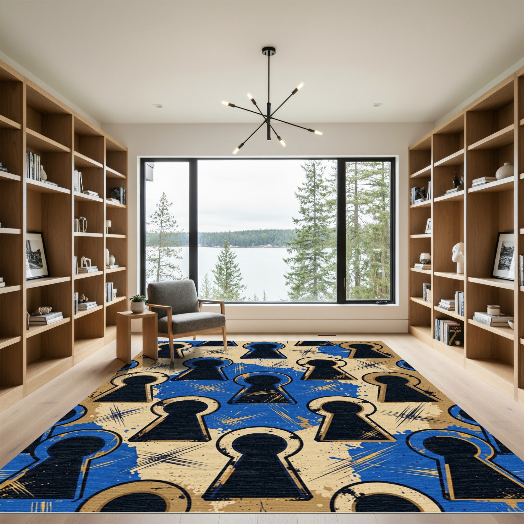Keyhole Art With Blue Splatter Rug