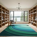Curving Teal Ocean Landscape Rug