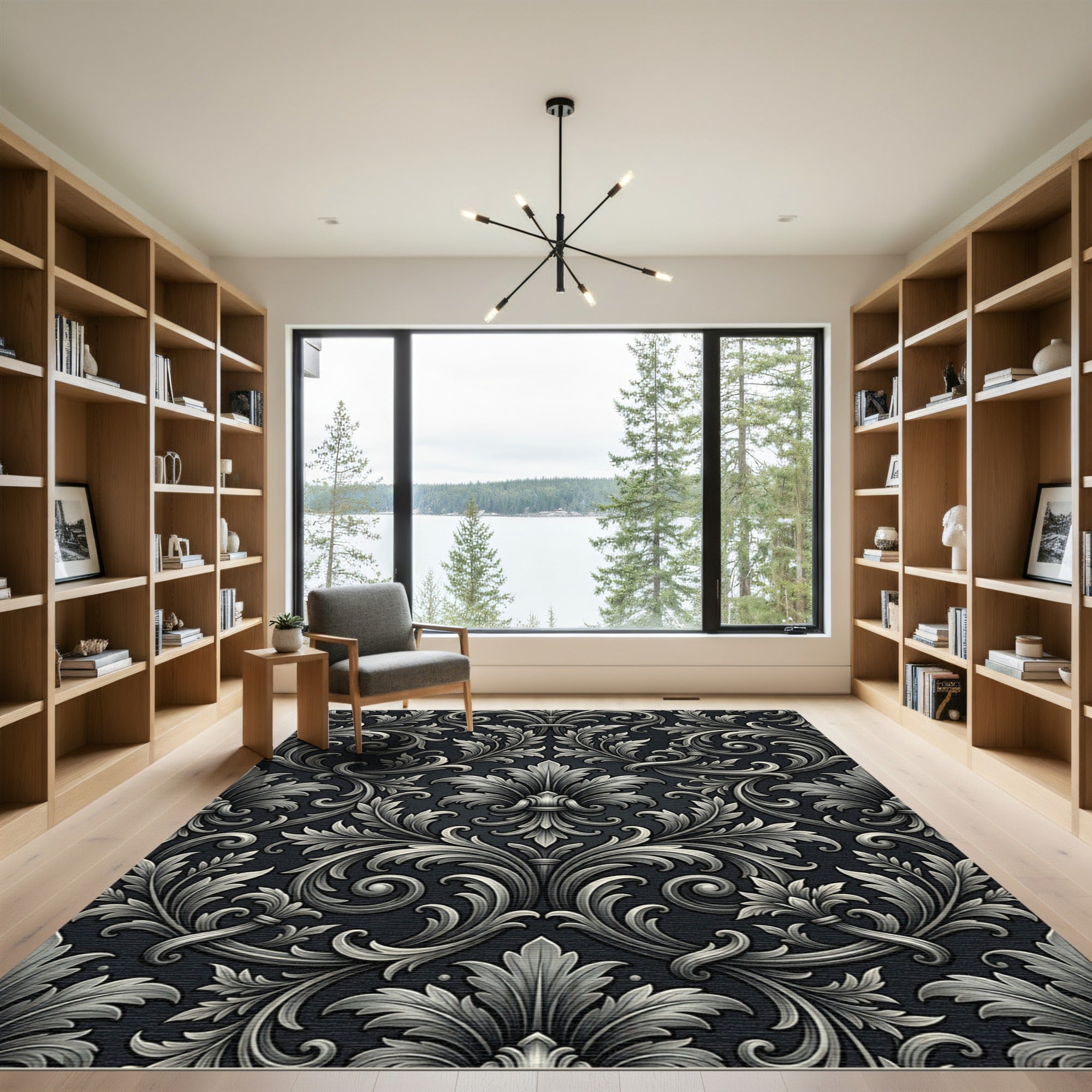Dark Gray Ornate Acanthus Scroll Rug