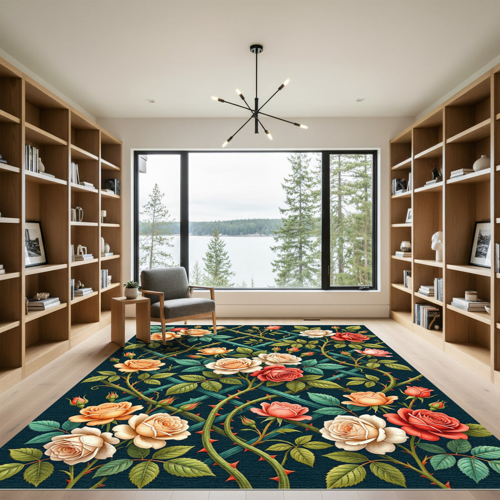 Romantic Coral Rose Trellis Harmony Rug