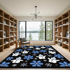 Blue Snowflakes and Cute Snowmen Toss Rug