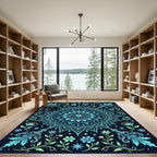 Teal Blue Floral Mandala Art Rug