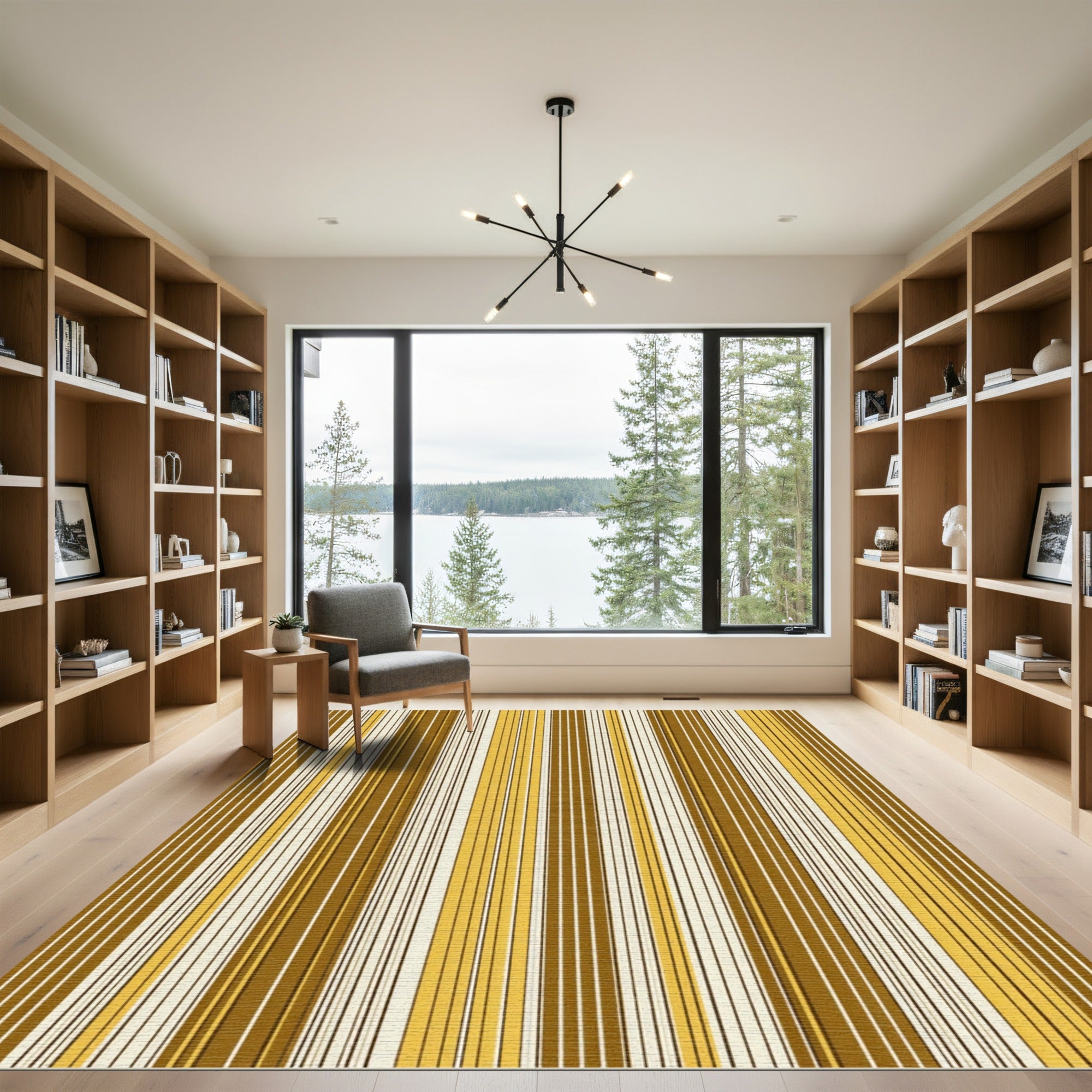 Modern Golden Ochre Linear Stripe Rug
