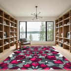 Vibrant Pink and Gray Heart Mandala Rug