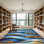 Isometric Blue Nautical Harbor Landscape Rug