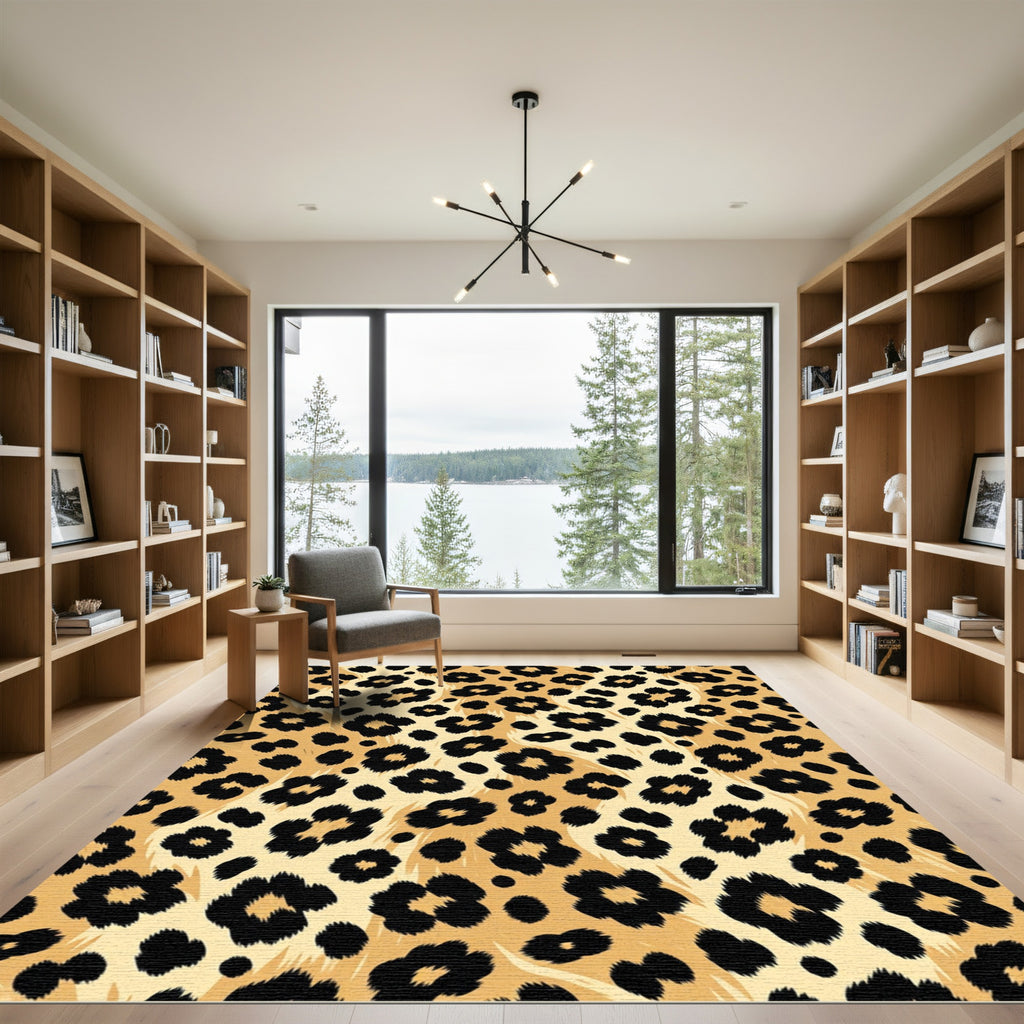 Gold Black Leopard Spots Texture Rug