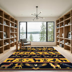 Golden Yellow Tribal Eagle Llama Raven Rug