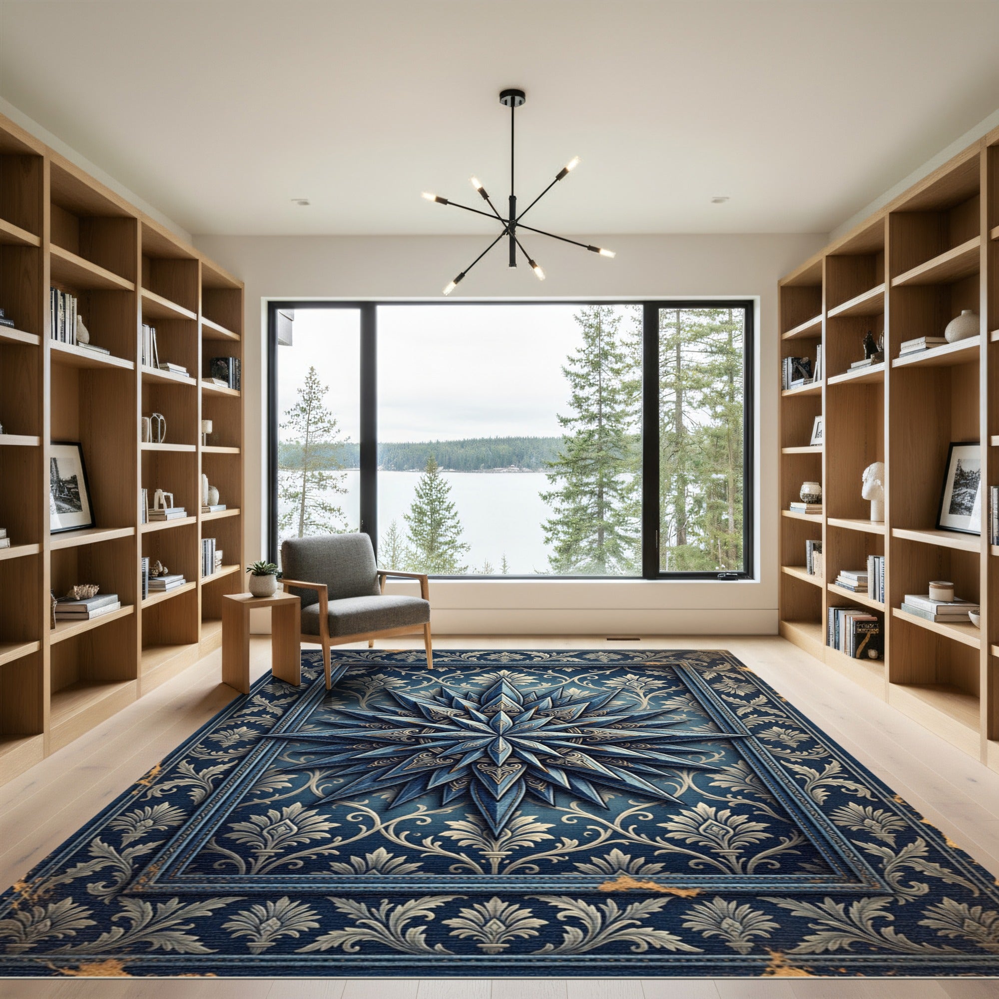 Elegant Navy Celestial Star Medallion Rug