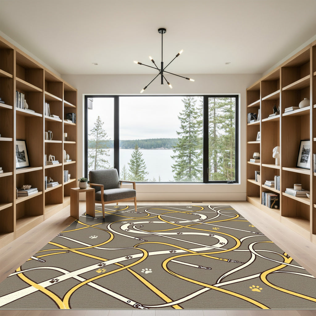 Golden Leash and Paws Taupe Rug