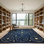 Celestial Zodiac Constellation Navy Gold Rug