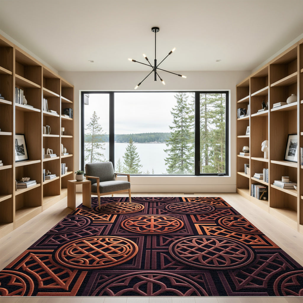 Copper Geometric Interlocking Circular Arabesque Rug