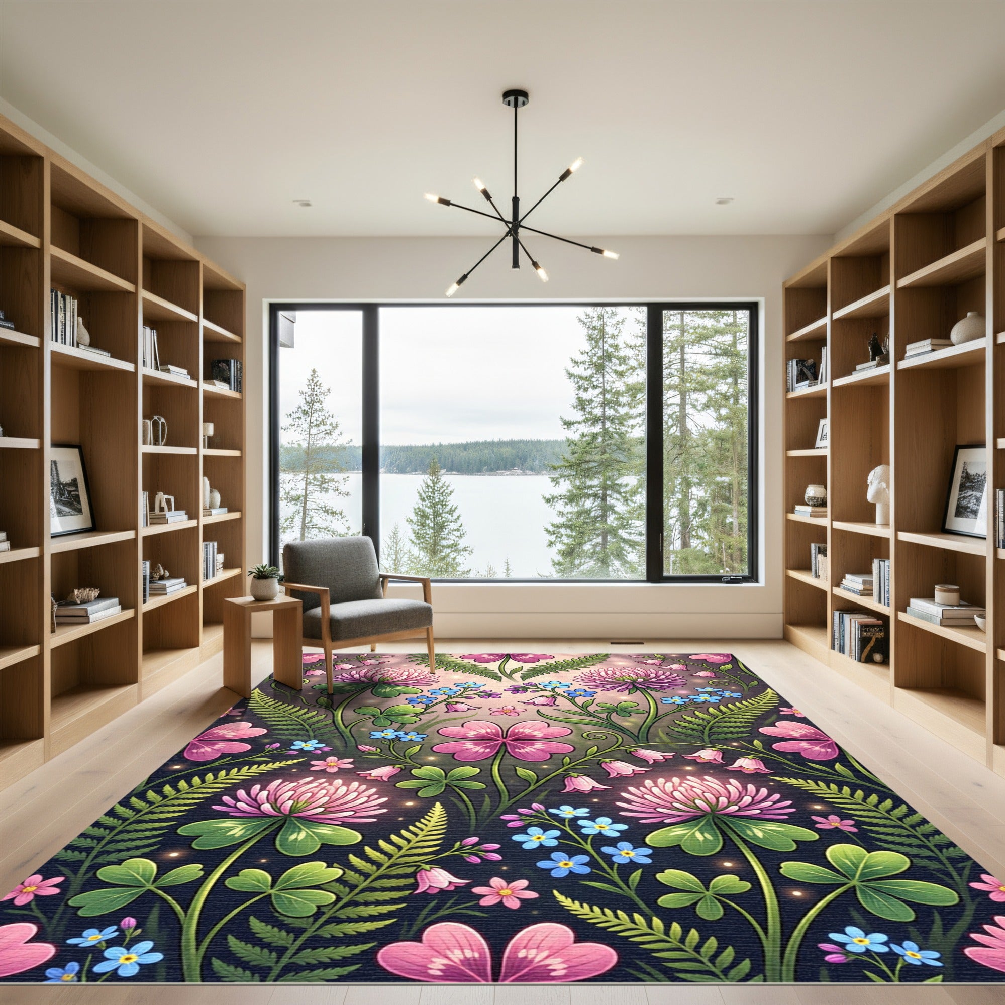 Enchanted Pink Clover Meadow Fern Botanical Rug