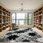 Monochromatic Abstract Black Ink Splatter Rug
