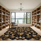 Elegant Metallic Gold Floral Filigree Medallion Rug