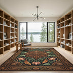 Ornate Bronze Lotus Floral Black Rug