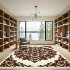 Elegant Brown Floral Filigree Medallion Rug