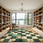 Distressed Sage And Cream Checkered Grid Rug