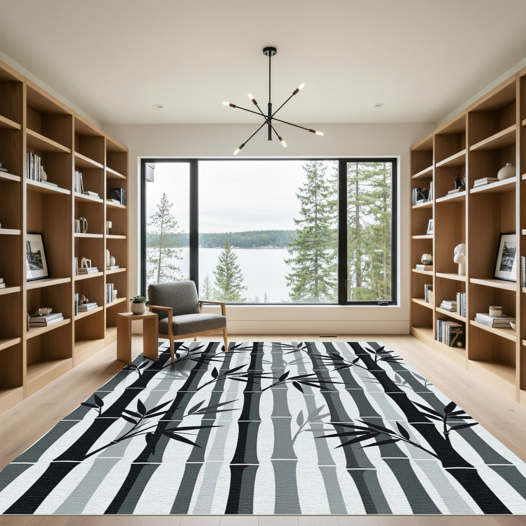 Monochromatic Bamboo Forest Branches Rug