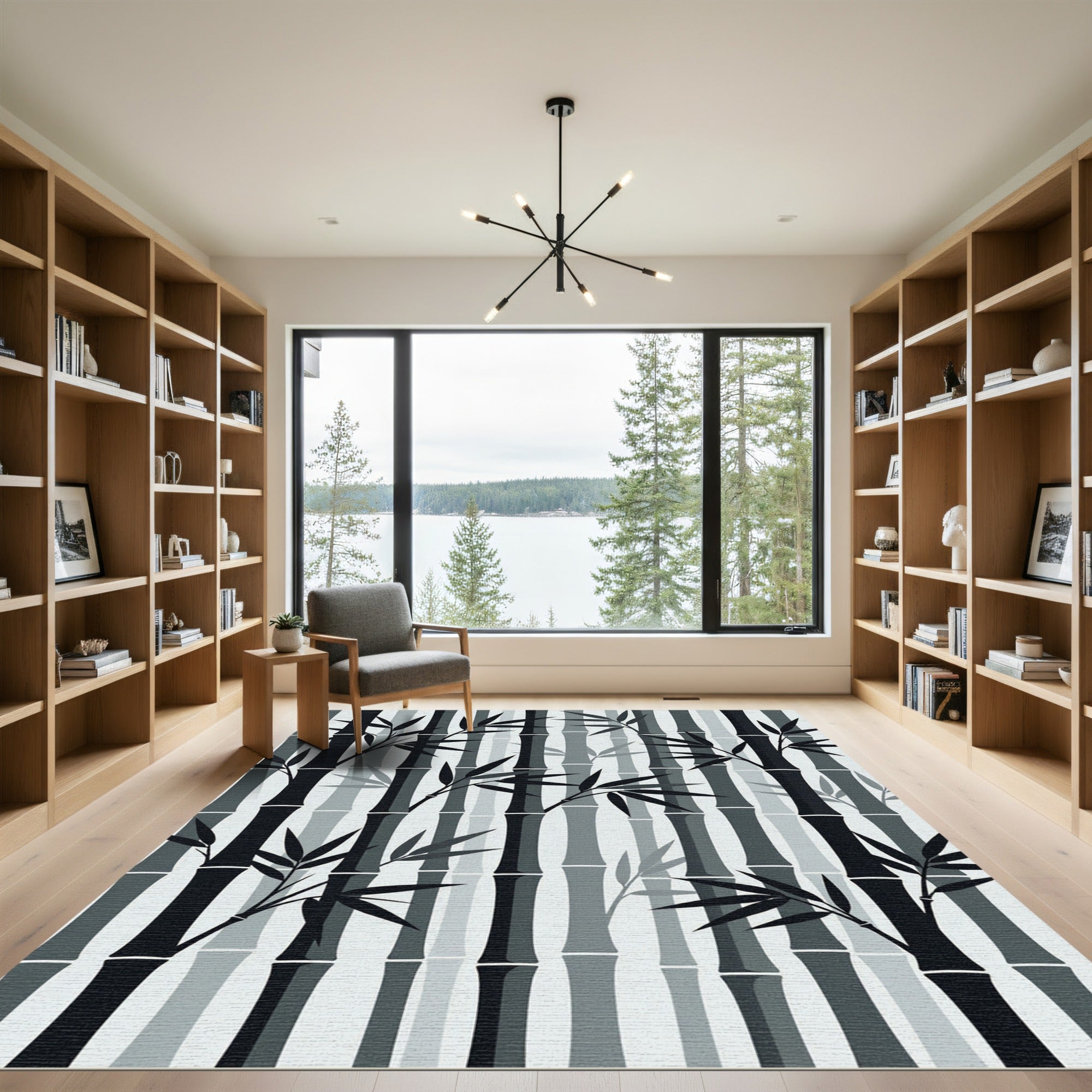 Monochromatic Bamboo Forest Branches Rug