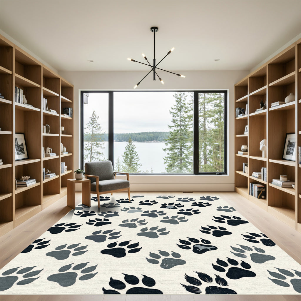Minimalist Gray Animal Paw Tracks Rug