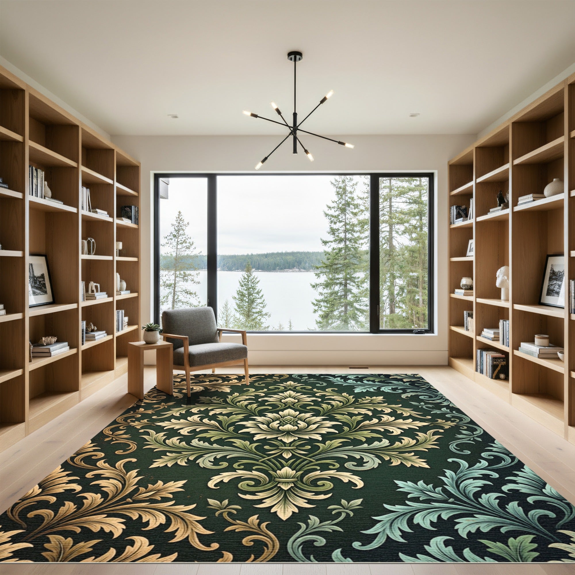 Ornate Golden Teal Acanthus Scroll Rug