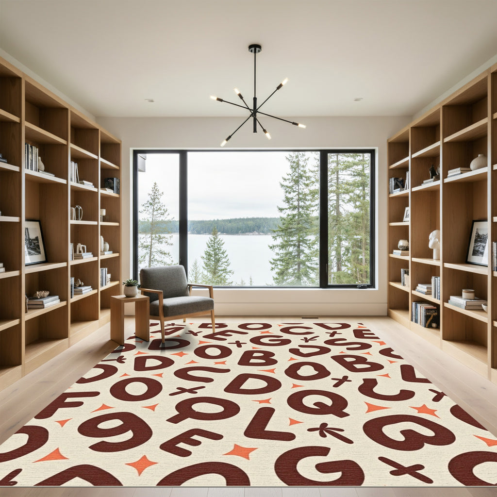 Brown Alphabet Scatter Cream Rug