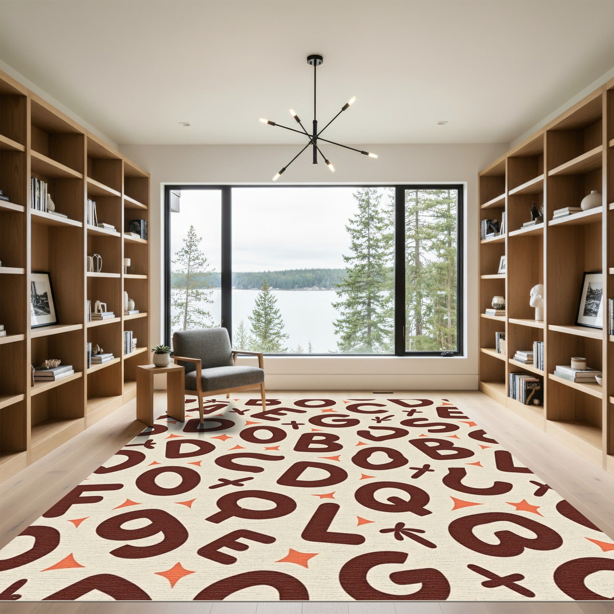 Brown Alphabet Scatter Cream Rug